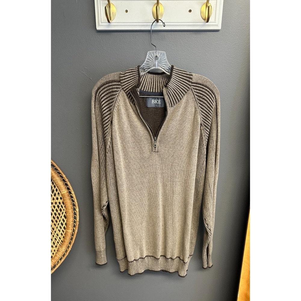 Buckle BKE Mens XL Quarter Zip Pullover Sweater Brown Tan‎ Knit Shirt Y2K Preppy